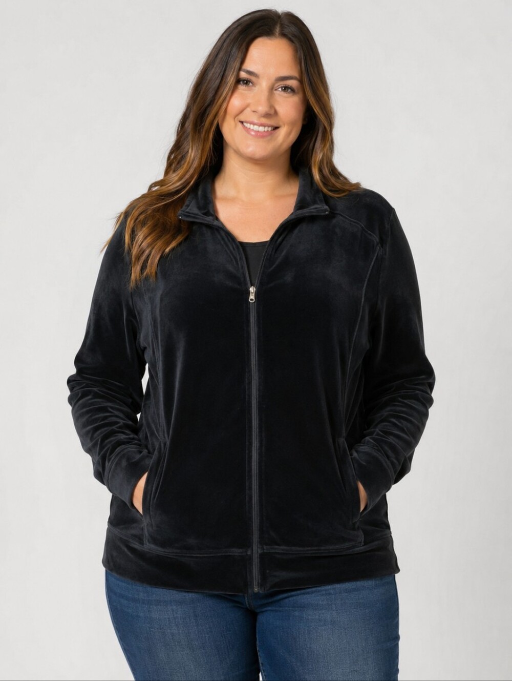 IZOD Movement Women's Black Velour Zip-Up Jacket Size Extra Large Soft Stretch